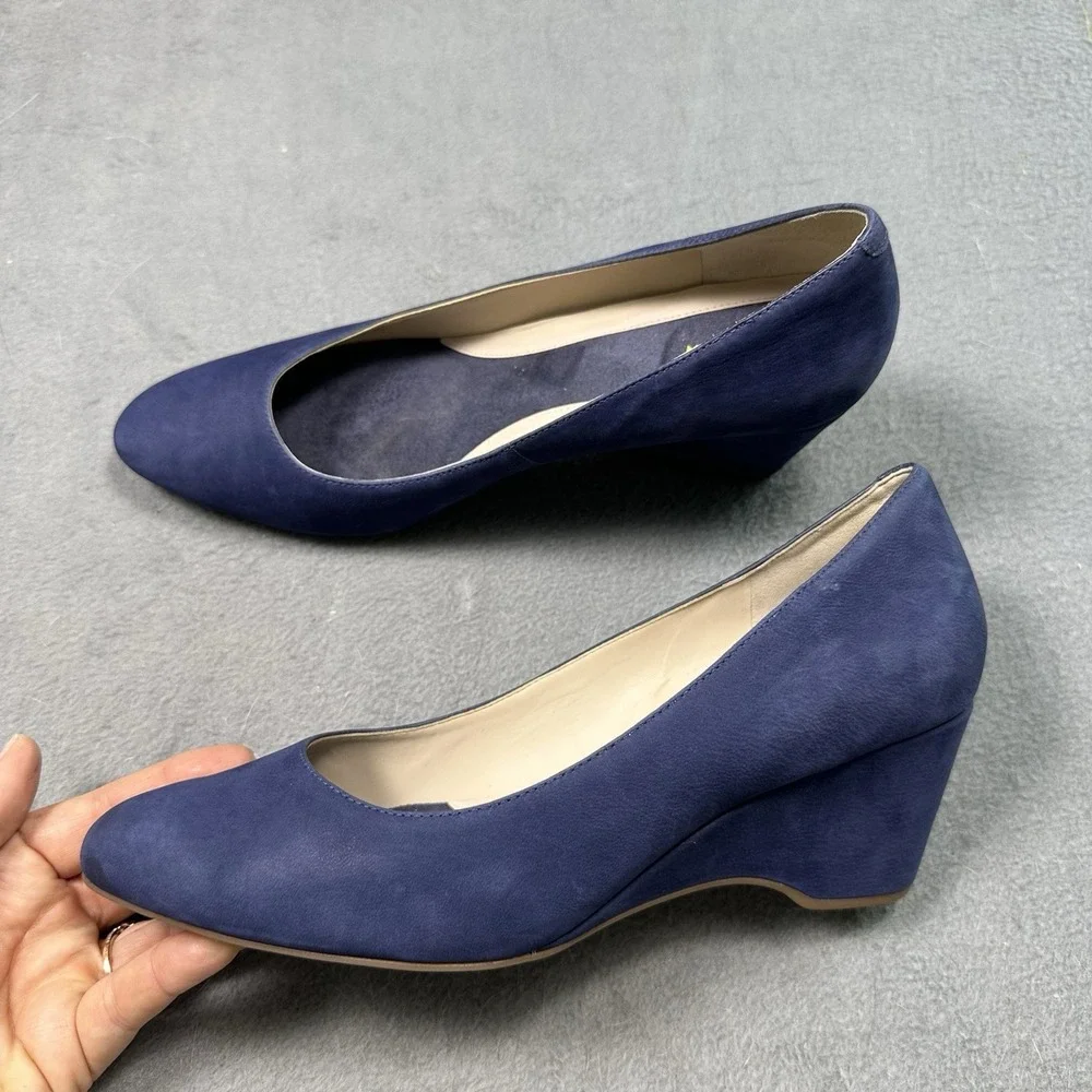 Cole Haan Go-To Wedge Pump Marine Blue Nubuck Suede Heels Women's 8.5 B W16099